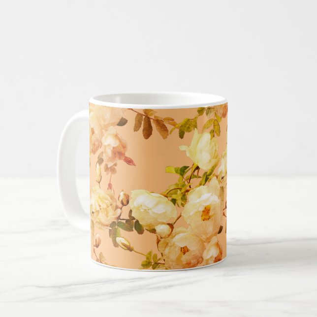 Taza De Café Rosas blancas románticas sobre el fondo naranja (Anverso izquierdo)