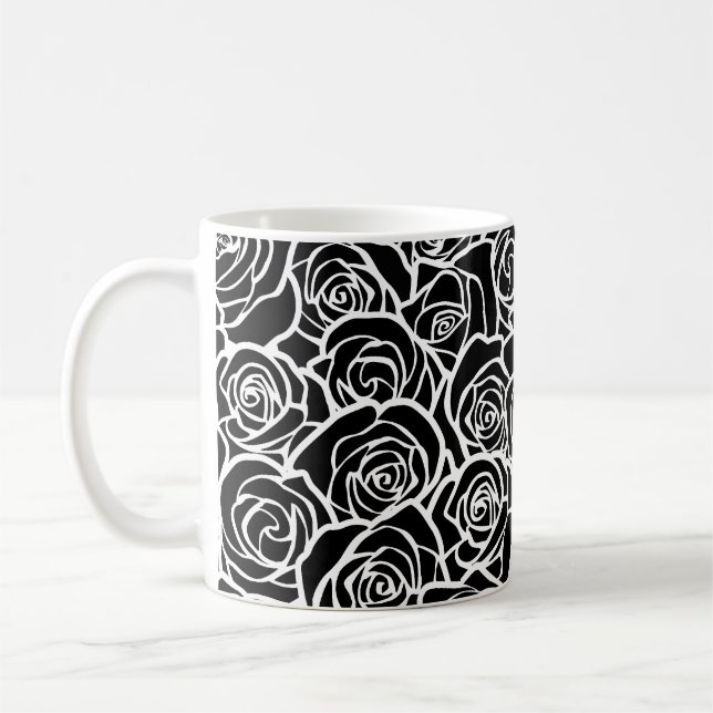 Taza De Café Rosas blancas y negras de la cosecha (Izquierda)
