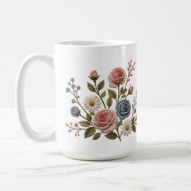 Taza De Café Rosas bordadas Blush & Blue (Izquierda)