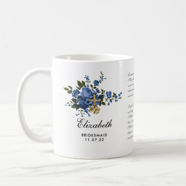 Taza De Café Rosas Católicos Azules Crucifix Oración Bridesmaid (Izquierda)