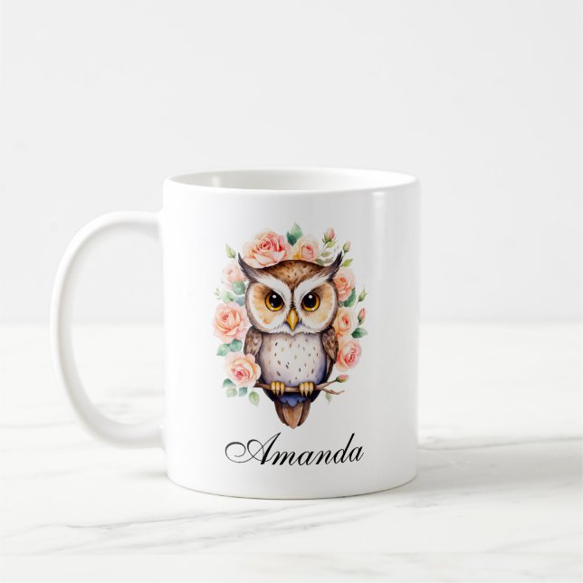 Taza De Café Rosas cutáneos de lechuza y leafy (Izquierda)