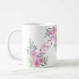 Taza De Café Rosas de acuarela de color rosado Giro Monograma i