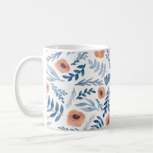 Taza De Café Rosas de acuarela: las hojas azules no tienen inco