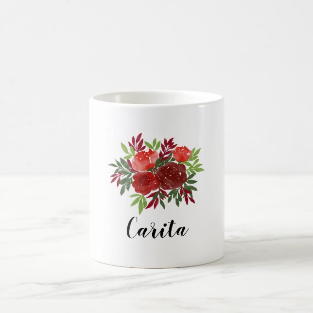 Taza De Café Rosas de acuarela personalizado Nombre Mug (Centro)