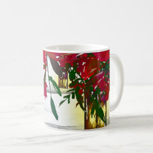 Taza De Café Rosas de acuarela rojas románticas y farol rústico