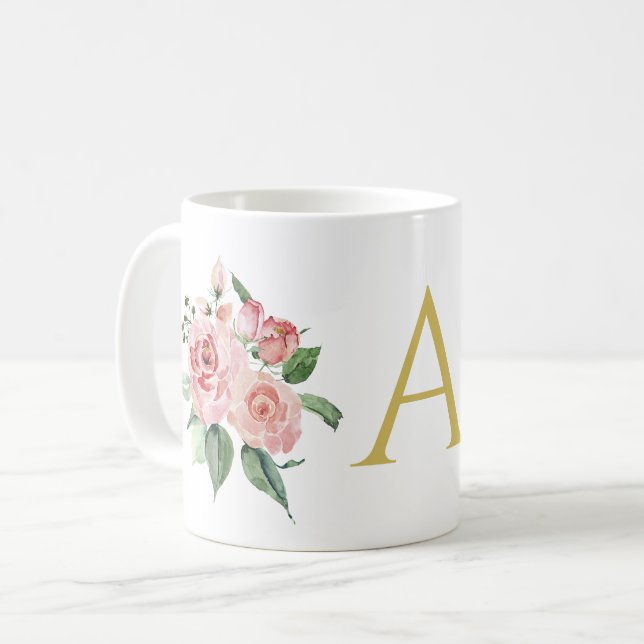 Taza De Café Rosas de acuarela rosa personalizados (Anverso izquierdo)