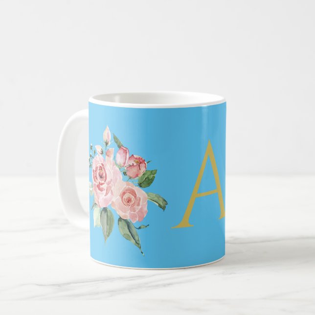 Taza De Café Rosas de acuarela rosa personalizados (Anverso izquierdo)