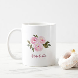 Taza De Café Rosas de acuarela rosadas con nombre