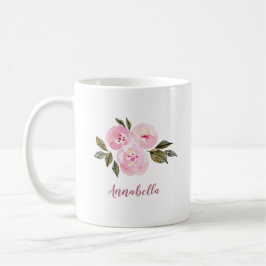 Taza De Café Rosas de acuarela rosadas con nombre