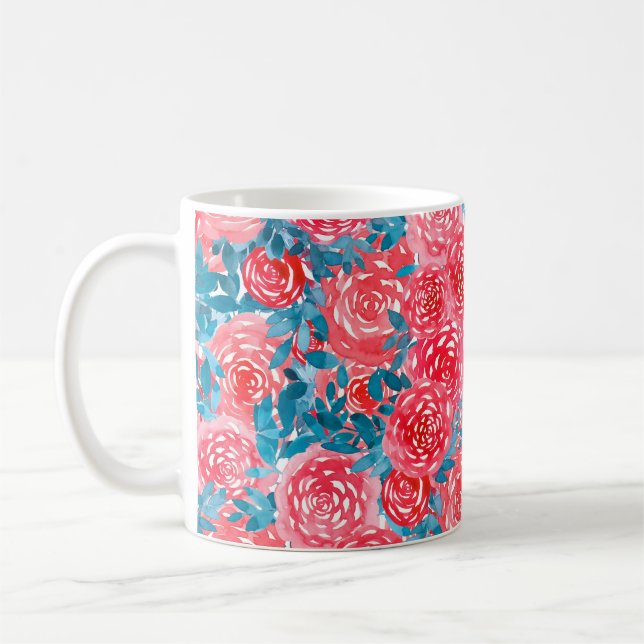 Taza De Café Rosas de acuarela Tapiz floral (Izquierda)