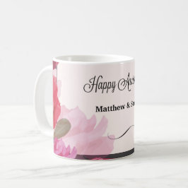 Taza De Café Rosas de aniversario de bodas, rayas, nombres pers
