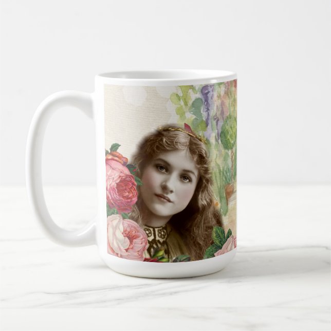 Taza De Café Rosas de col victoriana mujer floral (Izquierda)