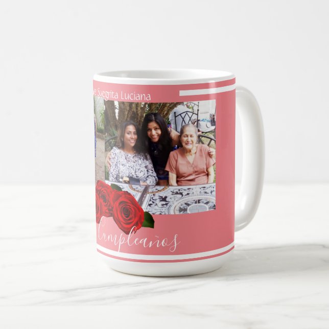 Taza De Café Rosas de coral | Foto Personalizado Español Feliz  (Anverso derecho)