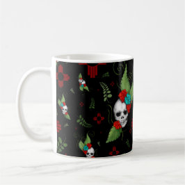 Taza De Café Rosas de cráneo Zia Sun Greenery Nuevo México Negr