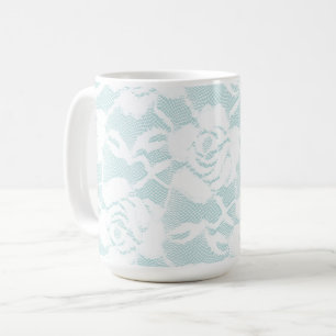 Taza De Café Rosas de encaje floral azul menta blanco