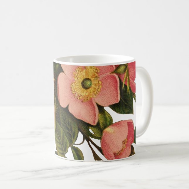 Taza De Café Rosas de época bello botánico rosado (Anverso derecho)