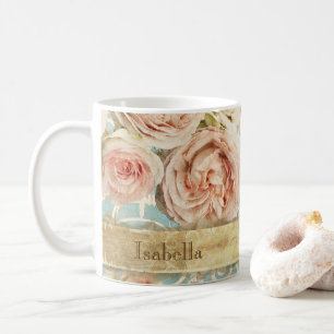 Taza De Café Rosas de Heirloom con nombre de adición de Damask