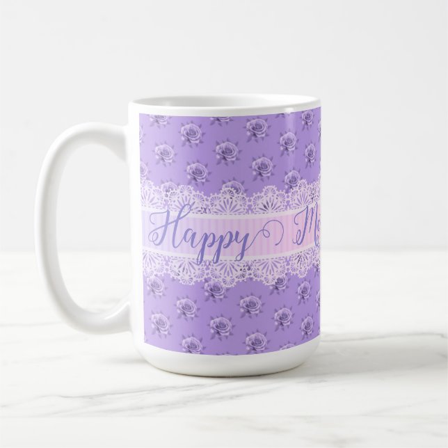 Taza De Café Rosas de lavanda de época y encaje personalizado (Izquierda)