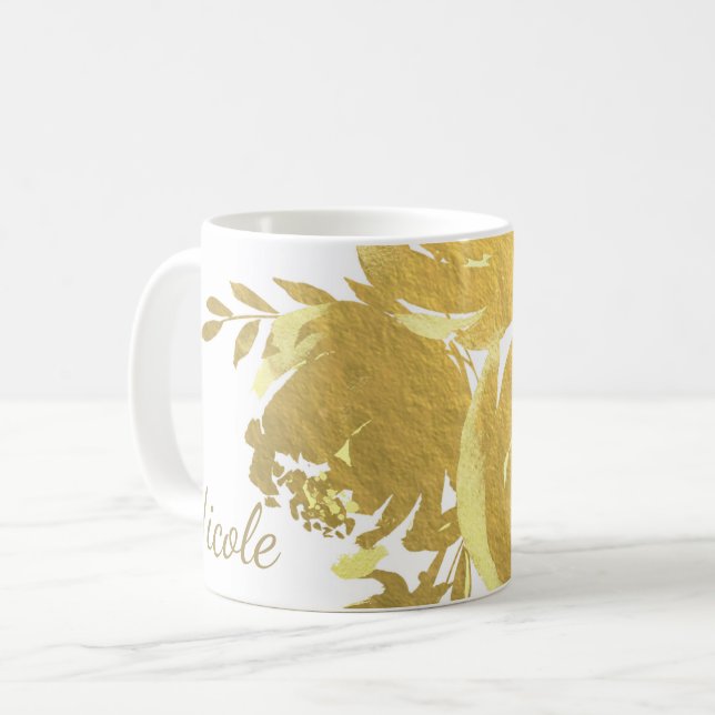 Taza De Café Rosas de oro Faux Relieve metalizado Elegante Glam (Anverso izquierdo)