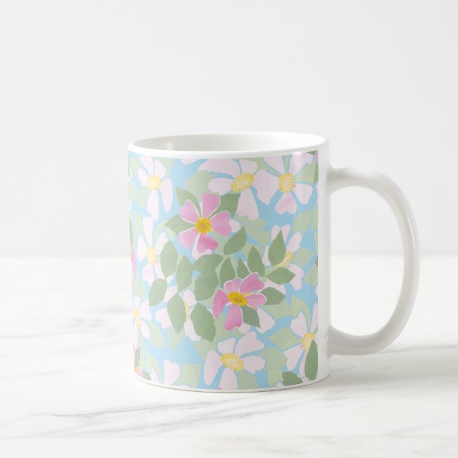 Taza De Café Rosas de perros blancos y rosados en el cielo azul (Derecha)
