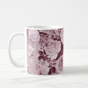 Taza De Café Rosas de té: Patrón de Bouquet acuarela.