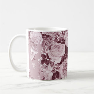 Taza De Café Rosas de té: Patrón de Bouquet acuarela.