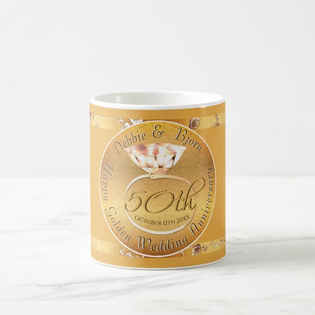 Taza De Café rosas del 50° Aniversario del Boda (Centro)