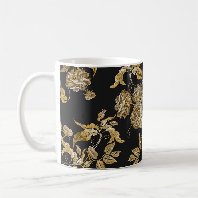 Taza De Café Rosas dorados: Patrón de Bordados de época (Izquierda)
