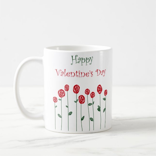 Taza De Café Rosas el día de San Valentín Ostrich Love Romance  (Izquierda)