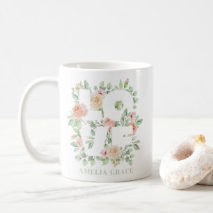 Taza De Café Rosas en acuarela y vegetación AMOR San Valentín