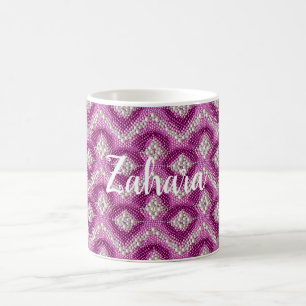 Taza De Café Rosas Femeninas Perlas Blancas Purpura Zig Zag