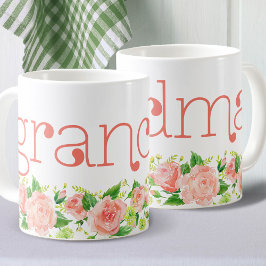 Taza De Café Rosas florales de color rosa de coral de Abuela