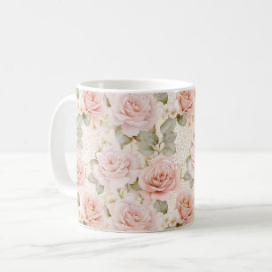 Taza De Café Rosas Florales de Rosa Hermoso Rubor  