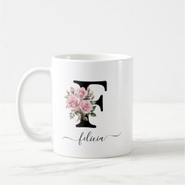 Taza De Café Rosas Florales Flores Monograma Nombre Inicial F R
