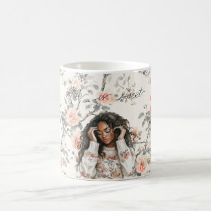 Taza De Café Rosas Florales Negras Románticas Dama Melocotón