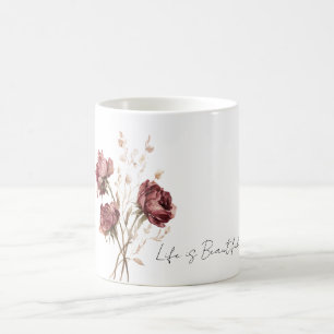 Taza De Café Rosas Florales Rojo Burdeos Bonitas