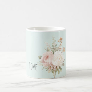 Taza De Café Rosas Florales Rosa Blanco Tono Rosado Menta