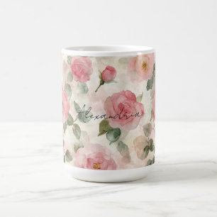 Taza De Café Rosas Florales Rosadas Románticas