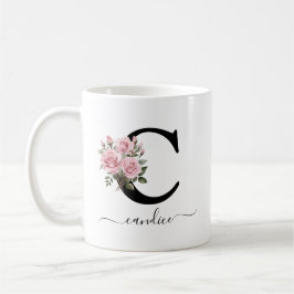 Taza De Café Rosas Florales Rosas Rosas Monograma Nombre Inicia