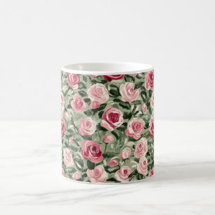 Taza De Café Rosas Florales Rosas Verdes Rojas Rosadas