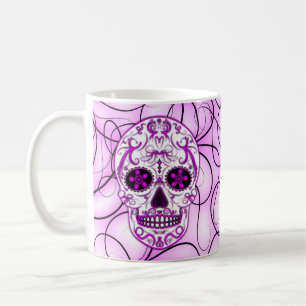 Taza De Café Rosas fuertes en el rosa - día del cráneo muerto