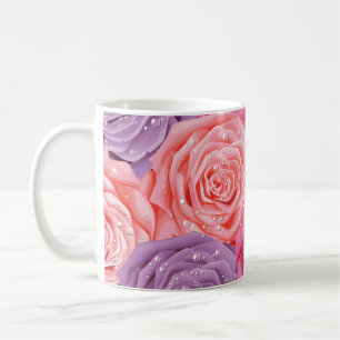 Taza De Café Rosas Galore: Hermoso Patrón Sin Marea.