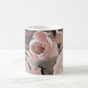 Taza De Café Rosas Glitter Rosa Pink Floral Oscura Glam Elegant