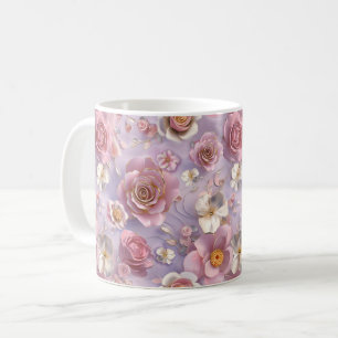 Taza De Café Rosas lavanda sobre fondo soñador