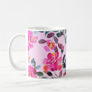 Taza De Café Rosas opulentos de acuarela dibujados a mano. Mare