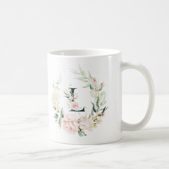 Taza De Café Rosas pasteles florales en monograma L (Derecha)