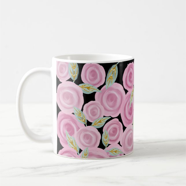 Taza De Café Rosas pintados de color rosa (Izquierda)