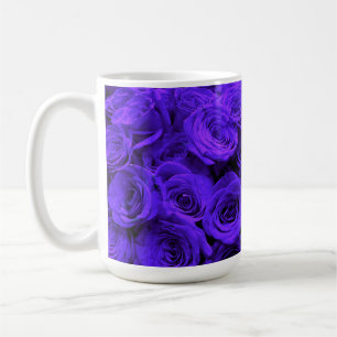 Taza De Café Rosas púrpura azul Veri peri periwinkle