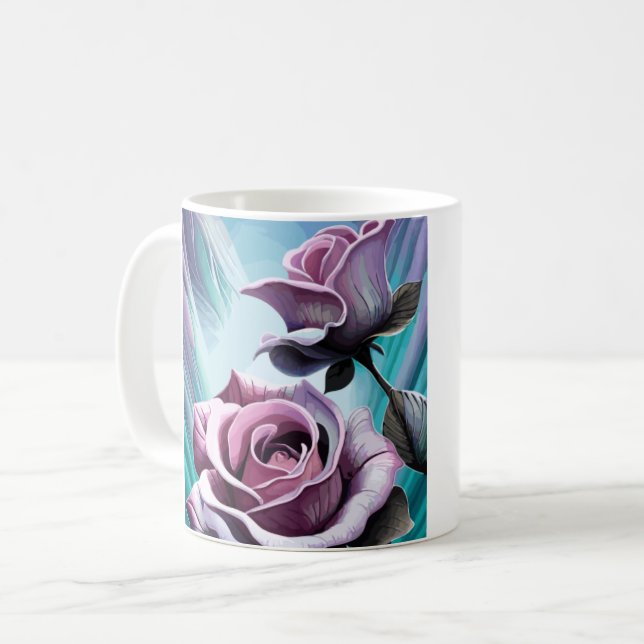 Taza De Café Rosas radiantes: Pétalos rosa y púrpura perfecto (Anverso izquierdo)