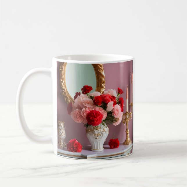 Taza De Café Rosas rojas con espejo, romance (Izquierda)